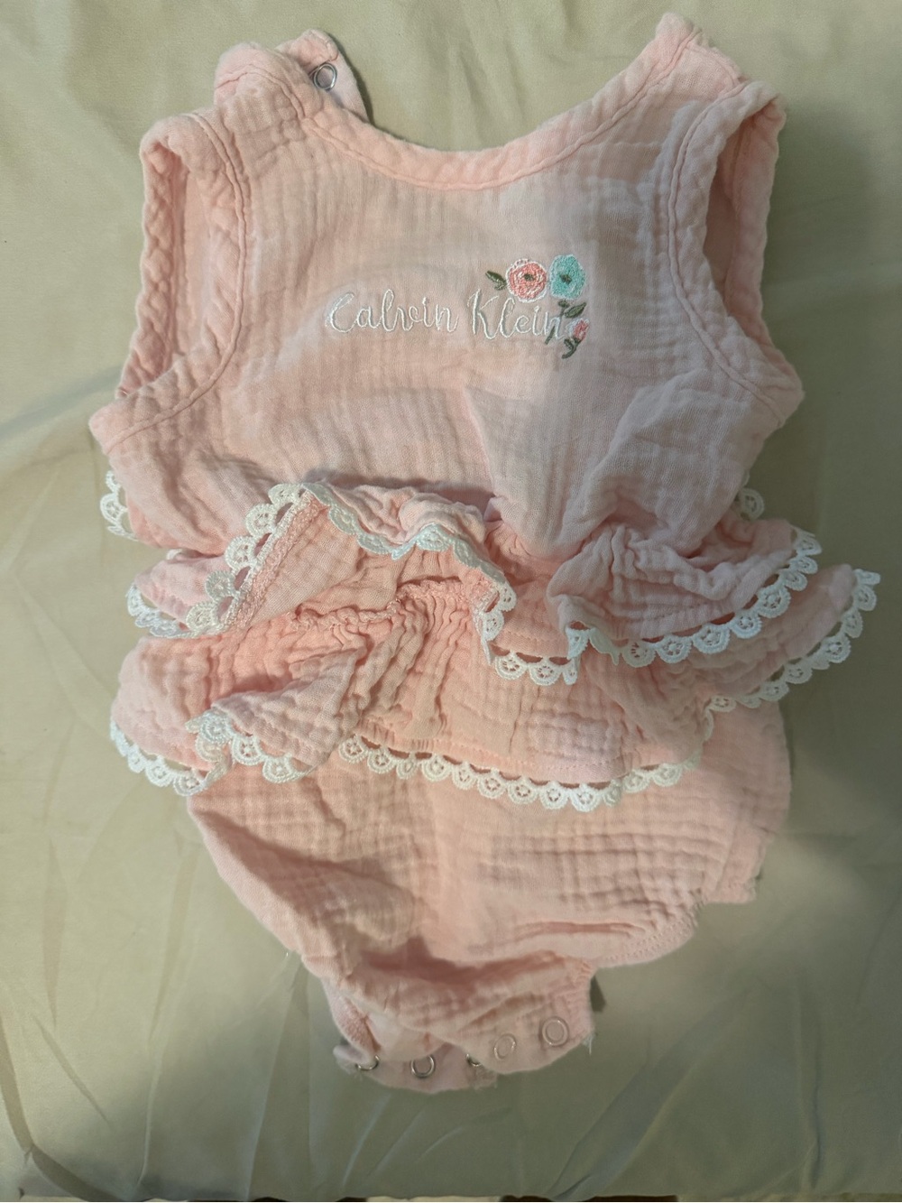 Calvin Klein Light Pink Ruffle Baby Romper